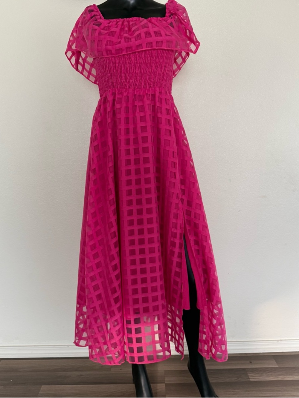 SHEIN Fuchsia Checkered Maxi Dress with Smocked Bodice - Picture 12 of 13